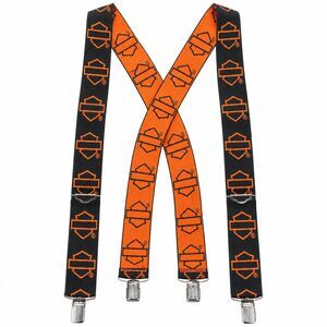 Harley-Davidson Bar & Shield Elastic Suspenders Mens Black Orange X Back Clips